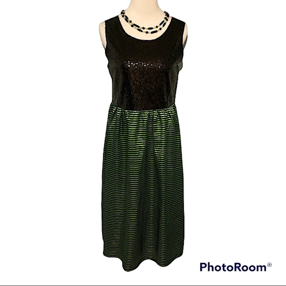 NWT Kersh by ModCloth Black & Green Sequin Striped Formal Cocktail Dress Large